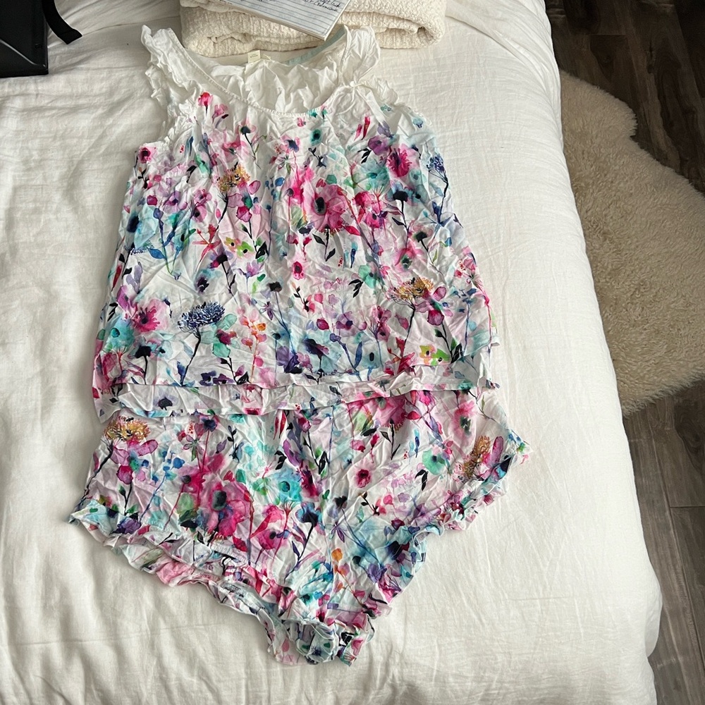 Anthropologie E Watercolor sleeveless pajama set